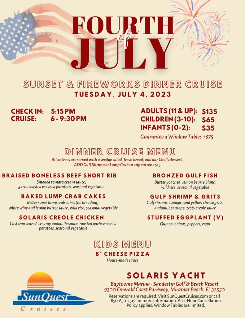 4th of July in Destin Fireworks Dinner Cruise SunQuest Cruises