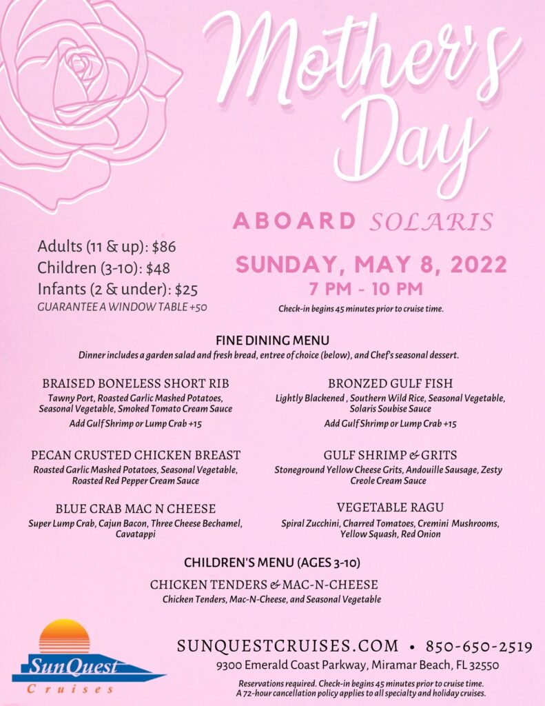 Destin Mother's Day Sunset Dinner Cruise SunQuest Cruises