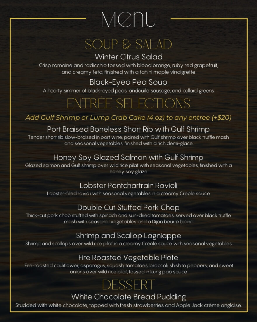 New Year's Eve 2026 Dinner Cruise Menu